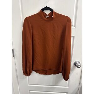 Babaton Mock Neck Long Sleeve Blouse Rust Brown XS Aritzia PHV1-2605-47